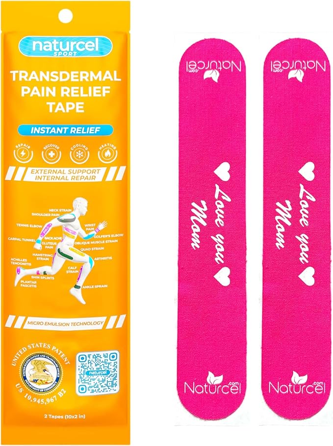 Sport Transdermal Pain Relief Tape, Kinesiology Tape, Sore Joints, Muscles, Back, Knee, Elbow, Shoulder Pain, 2 Elastic Strips(10x2 in), Water Resistant, Accelerated Recovery (Pink, 1 Pack)