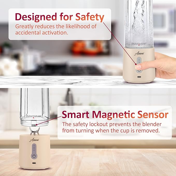 Asani Portable Blender for Shakes and Smoothies, USB Rechargeable Personal Blender, Mini Blender, Strong Stainless-Steel Blades, & Powerful Motor, For Travel, Camping, Gym (Milk White)