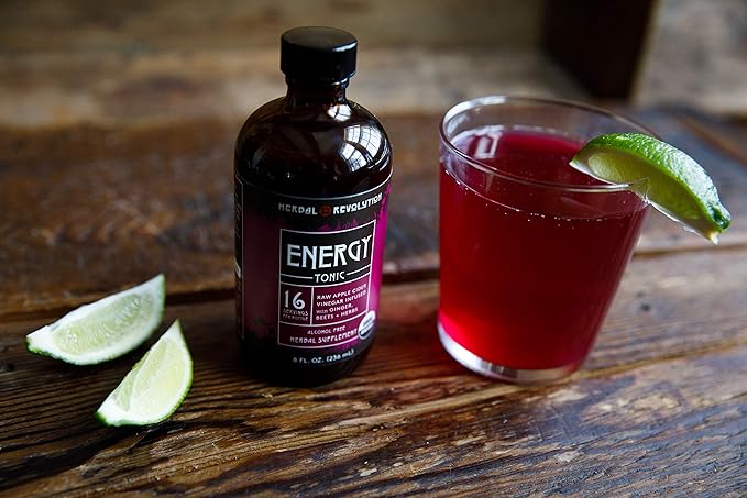 Herbal Revolution Energy Tonic | Beets + Ginger | Daily Herbal Tonic Blend of Apple Cider Vinegar and Vegetables Supports Good Health | 8 Fl Oz Bottle