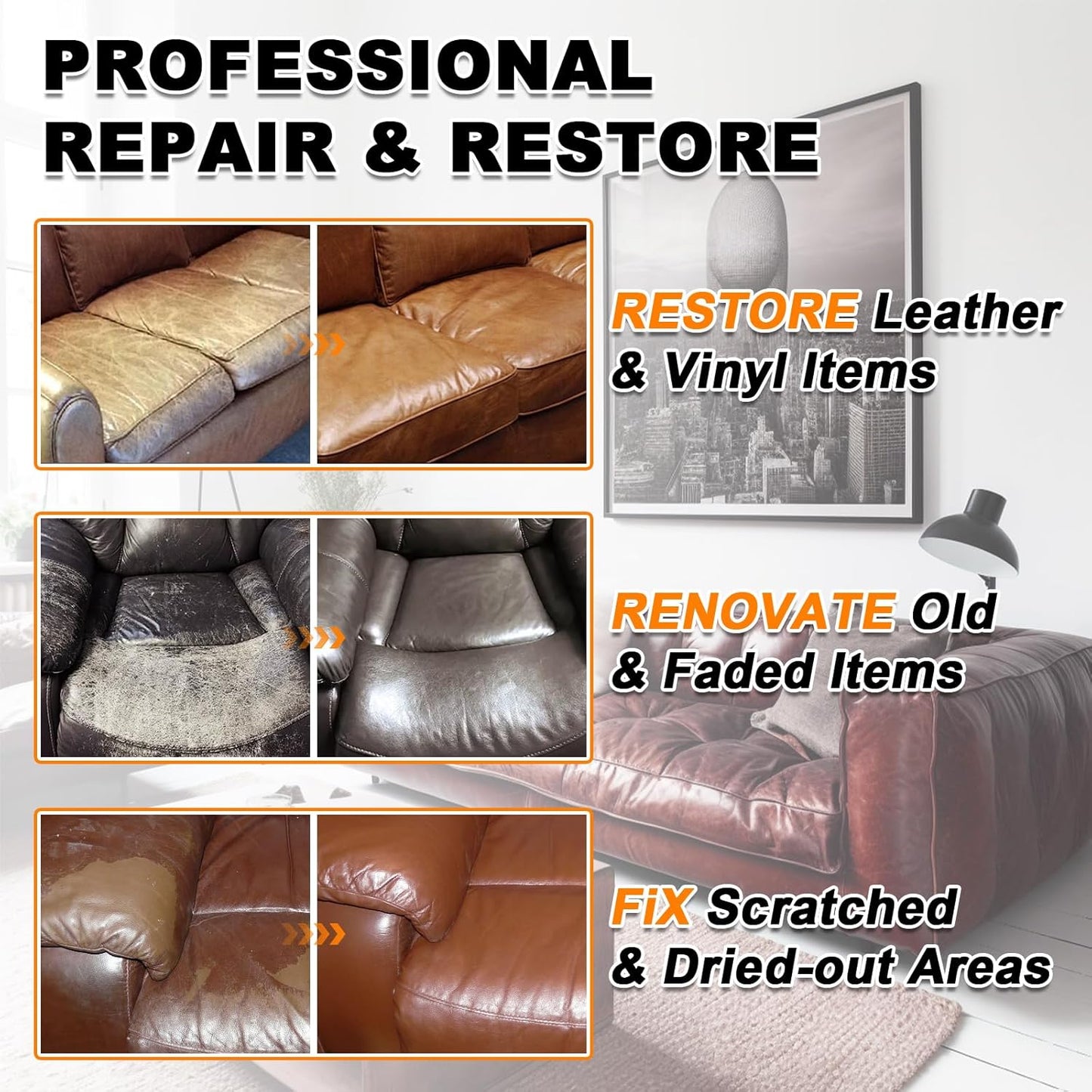 12oz Leather Recoloring Balm & 3.4oz Mink Oil Leather Conditioner kit,Black Leather Color Repair Kits for Couches, Leather Couch Paint Scratch Repair for Furniture Car Sofa Shoes Leather Dye