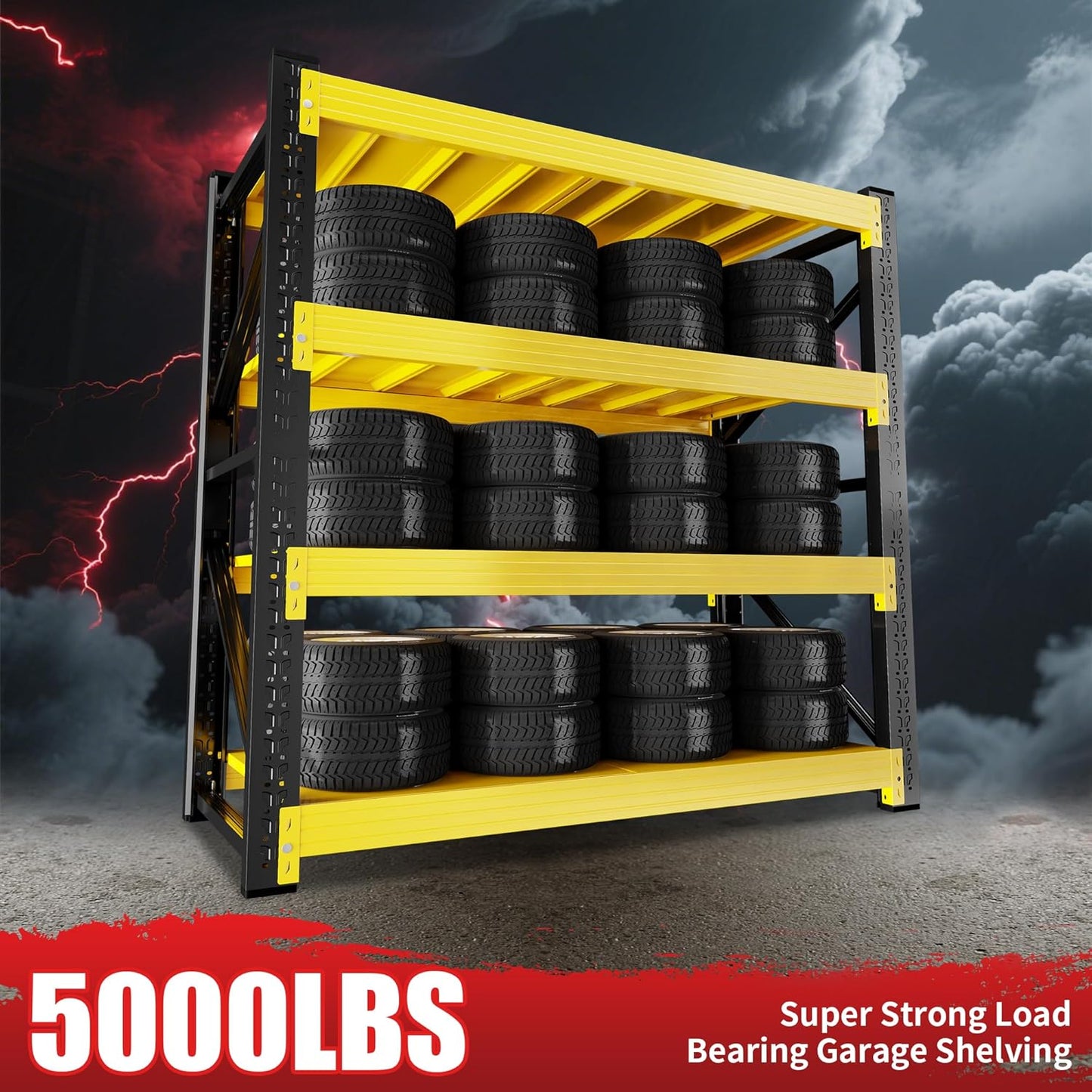 5000LBS Garage Shelving 59" W Garage Shelving Heavy Duty 4-Tier Metal Storage Shelves Adjustable Shelf Unit Storage Rack for Basement Supermarket Warehouse 59" W x 20" D x 78" H Yellow