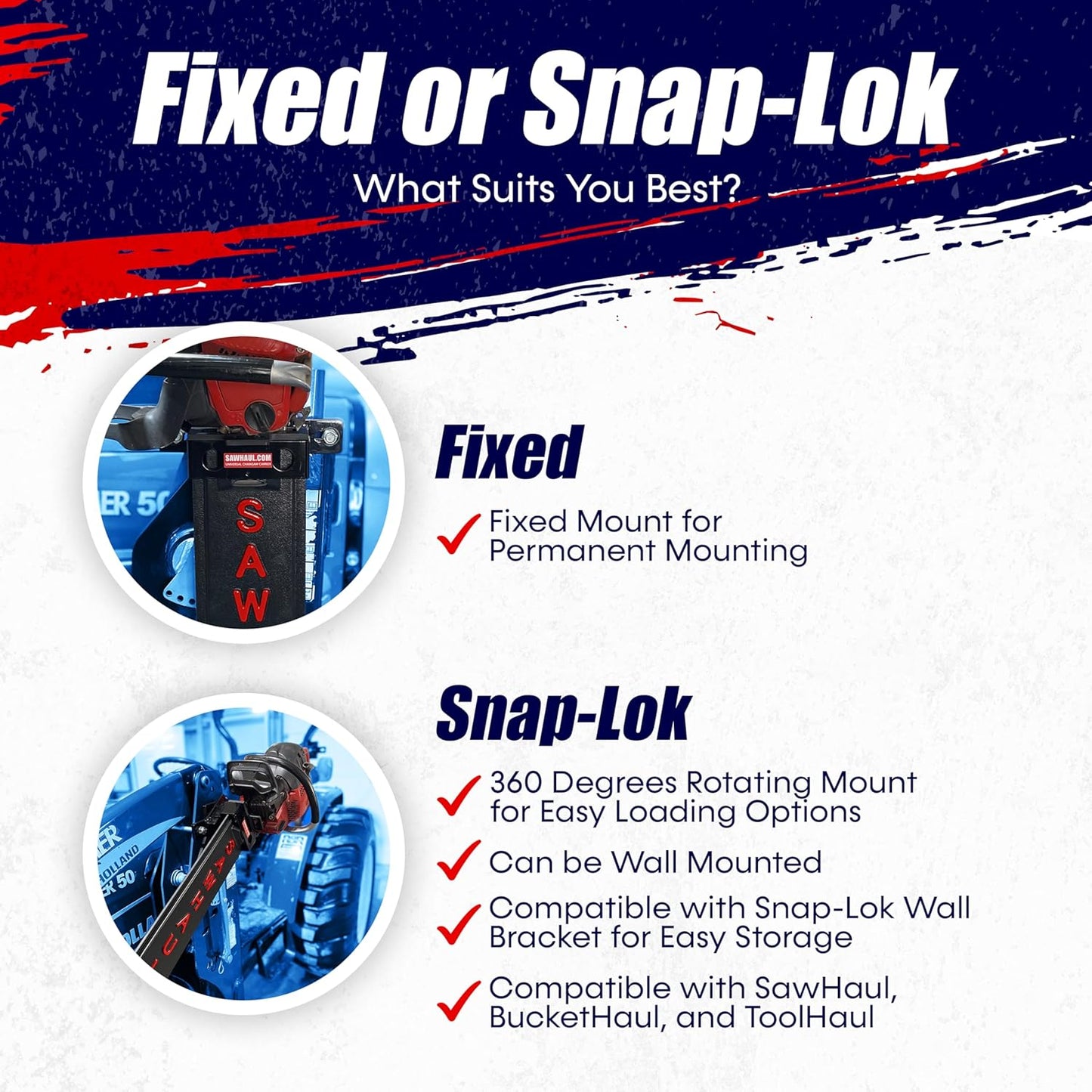 SawHaul Universal Tractor Chainsaw Holder - Made in Kansas USA - Fixed Mount Chainsaw Carrier (28" Red) Compatible w/All Brands