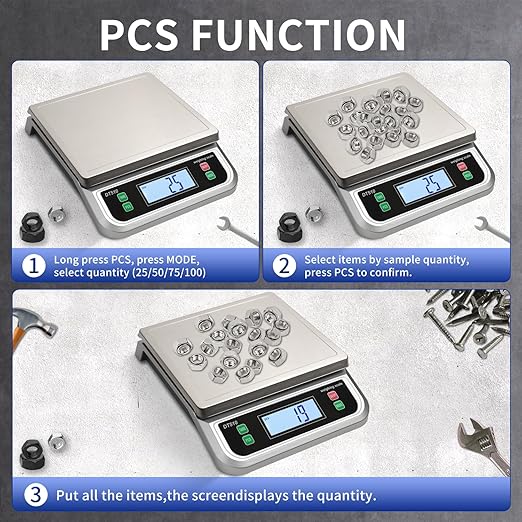Large Kitchen Scale 40kg Food Scales for Kitchen with Tare and Pcs Funtion 88lbs Stainless Stee Tray Baking Scale for Cooking with Adapter, 6 Units(Silver, 40kg)