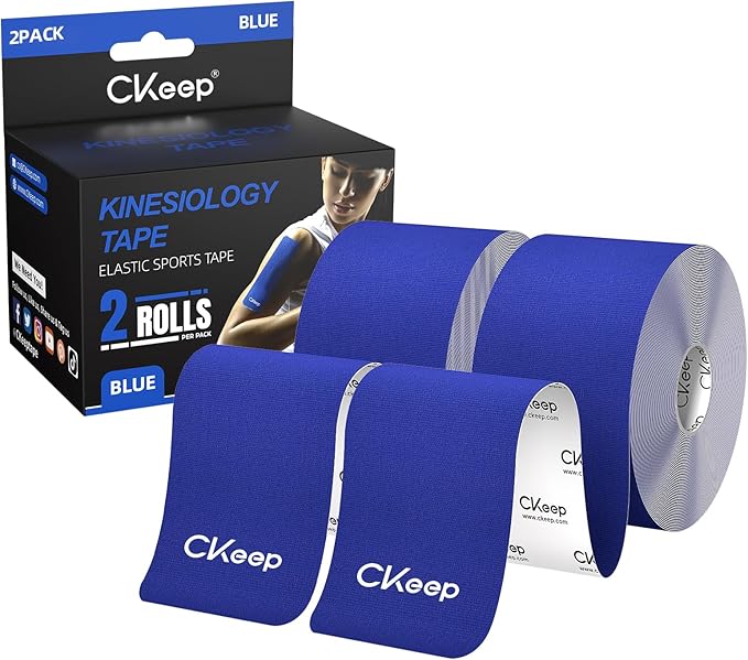 CKeep Uncut Kinesiology Tape(2 Rolls), Original Cotton Elastic Premium Athletic Tape,Latex Free Hypoallergenic, 2inch x 16ft, Blue