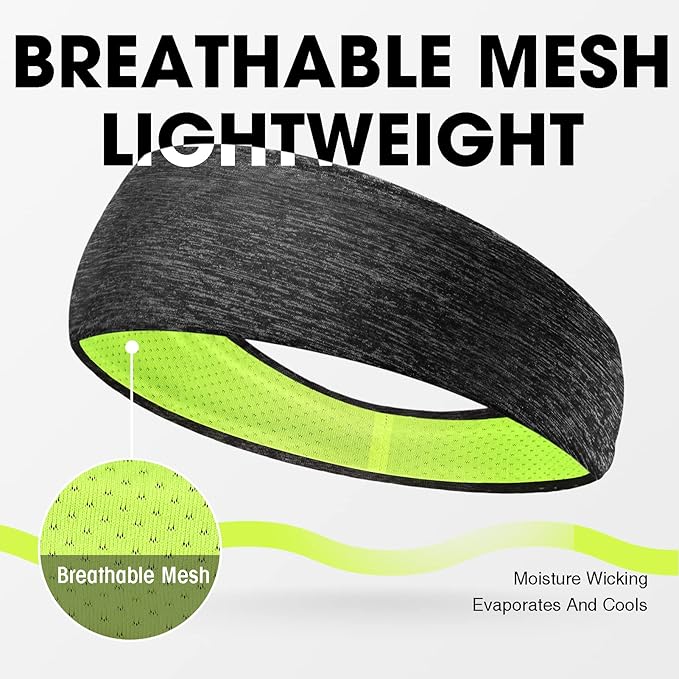 Braylin Men's Headbands, 3-Pack Head Band for Men, Sport Sweatbands for Running Fitness Yoga Cycling, Sweat Wicking Non Slip