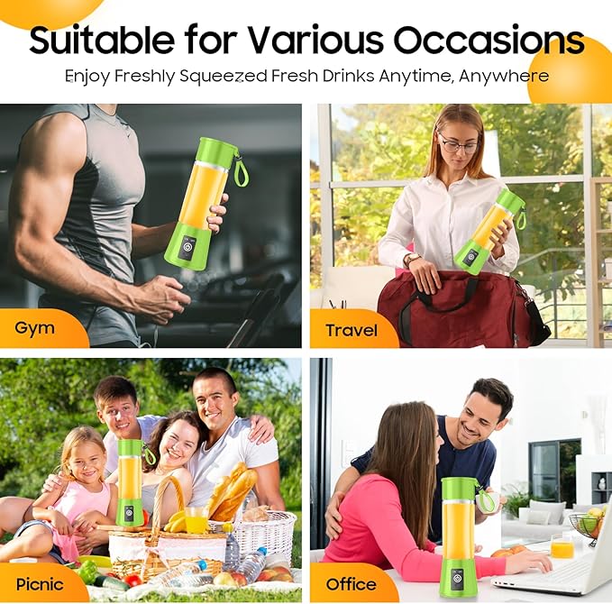 Personal Blender for Shakes and Smoothies - 2025 New Upgrade Cordless Portable Blender USB-C Rechargeable, 380Ml BAP Free Juice Cup, 6 Blades Freshly Squeezed for Picnic/Sprots, 20000Rpm/Min Speed