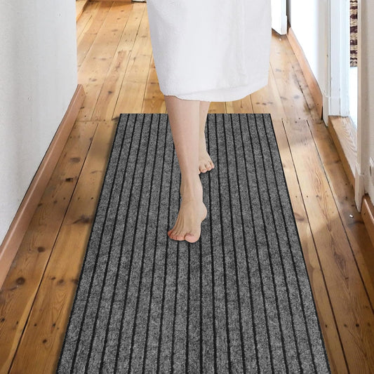 Custom Size Backed Non-Slip Area Rugs Runner, Easy Clean, Waterproof Runner Rugs for Hallway Entryway, Kitchen, Laundry, 3FT x 74FT, Gray Stripe