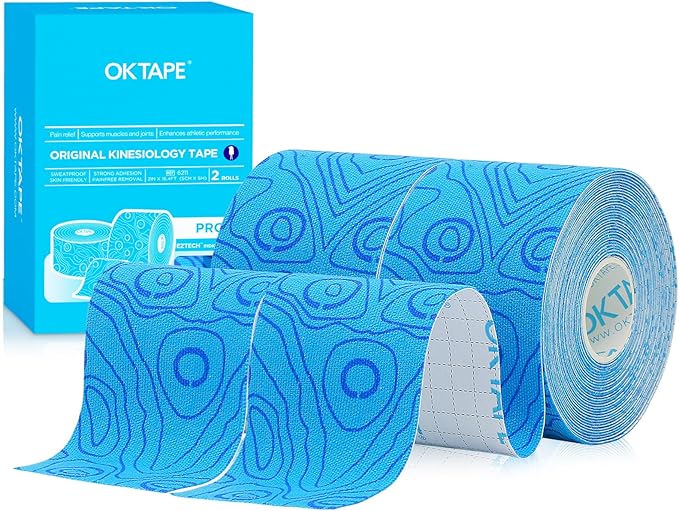 OK TAPE PRO Kinesiology Tape, 2inch x Long Roll 16ft Free Cut Tape, Elastic Athletic Tape Therapeutic Latex Free, 2 Rolls Blue+Blue