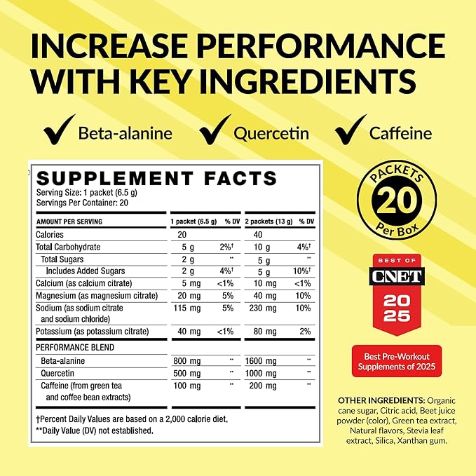 BODi Energize Pre Workout Powder - Beta-Alanine, Quercetin & Low-Dose Caffeine Formula for Enhanced Energy & Focus, Increase Energy & Endurance Supplement, Strawberry Lemonade Flavored, 20 Sticks