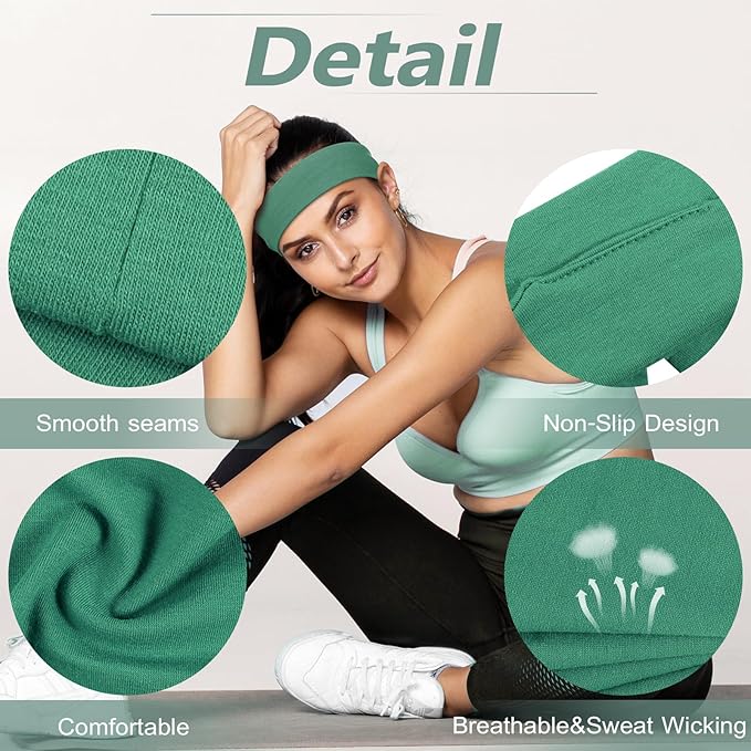 Headbands for Women Non Slip - 7PCS Fashion Sports Hair Bands for Women's Hair, Soft Cotton Cloth Stretchy Headbands for Women for Workout Yoga Running