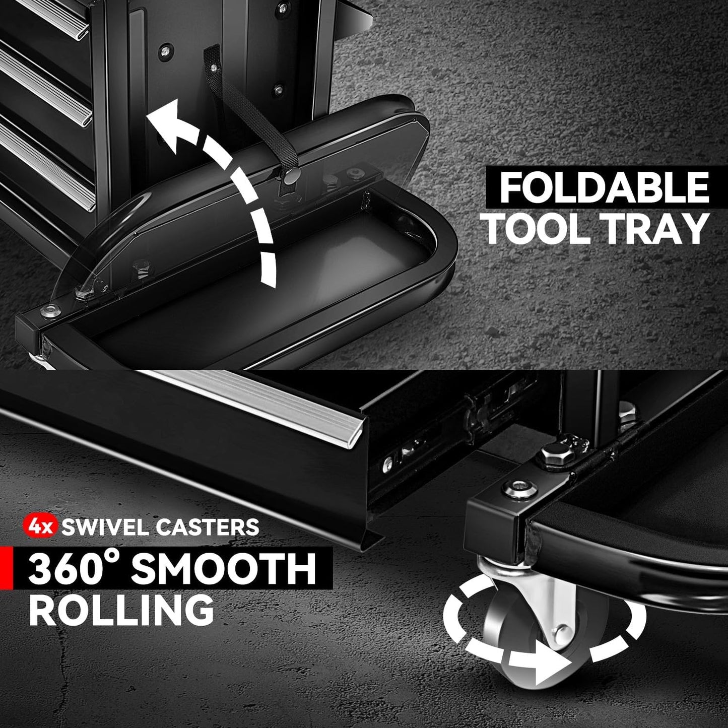 Auto Dynasty 3-Drawer Mechanic Rolling Seat, 350 LBS Capacity Roller Garage Shop Seat with Storage Tool Tray for Workshop, Repair Shop, Warehouse, Black