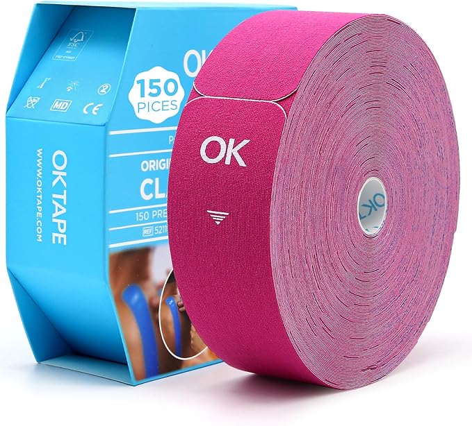 OK TAPE Kinesiology Tape Pre Cut Strips Bulk (150 PCS),Elastic Cotton Latex Free Hypoallergenic Athletic Tape Roll for Muscle Joint Knee,Waterproof k Tape 2in×10in/PCS