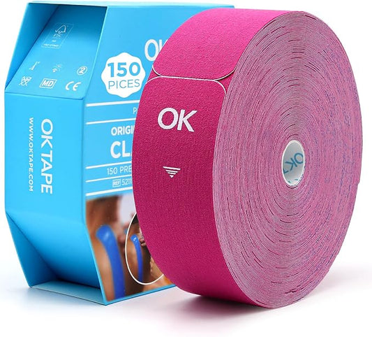 OK TAPE Kinesiology Tape Pre Cut Strips Bulk (150 PCS),Elastic Cotton Latex Free Hypoallergenic Athletic Tape Roll for Muscle Joint Knee,Waterproof k Tape 2in×10in/PCS