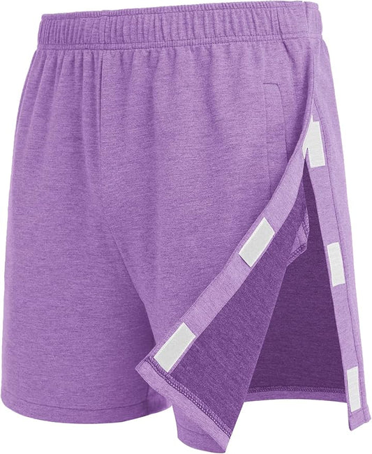 Deyeek Unisex Tear Away Shorts Snap On Athletic Cotton Shorts Post Knee Surgery Recovery Hip Replacement Pants with Pockets