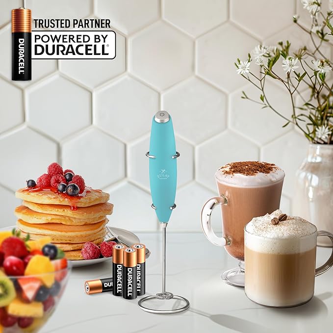 Zulay Powerful Milk Frother Handheld Foam Maker for Lattes - Whisk Drink Mixer for Coffee, Mini Foamer for Cappuccino, Frappe, Matcha, Hot Chocolate by Milk Boss (Caribbean Aqua)