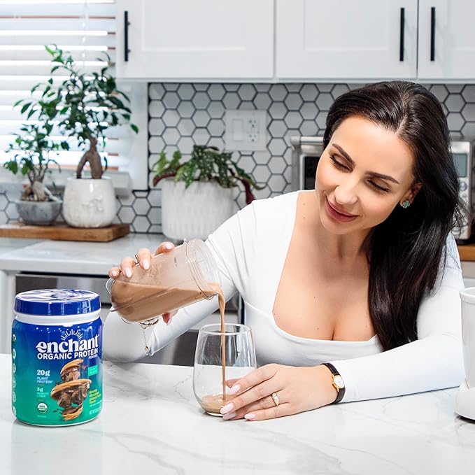 Enchant Organic Protein Powder, Double Chocolate Peanut Butter flavor – 20g Plant Protein sourced from North American Farms, 5g Prebiotic + fiber, USDA Organic, Non-GMO, Plant-based, Non-Dairy, Vegan, 0.91 lb