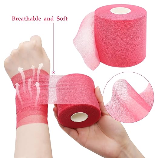 Dimora Pre Wrap Athletic, 4 Rolls Prewrap Headband for Hair, 120 Yards Foam Underwrap Athletic Tape, Best Padding for Underneath Sports Tape, 2.75 Inches x 30 Yards - Rose Red