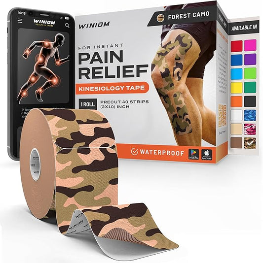 Kinesiology Tape-Incredible Support for Athletic Sports and Recovery + Free Taping Guide - Pre-Cut 2 inch 32 feet (Forest Camo + Free Taping Guide, 1 Pack)