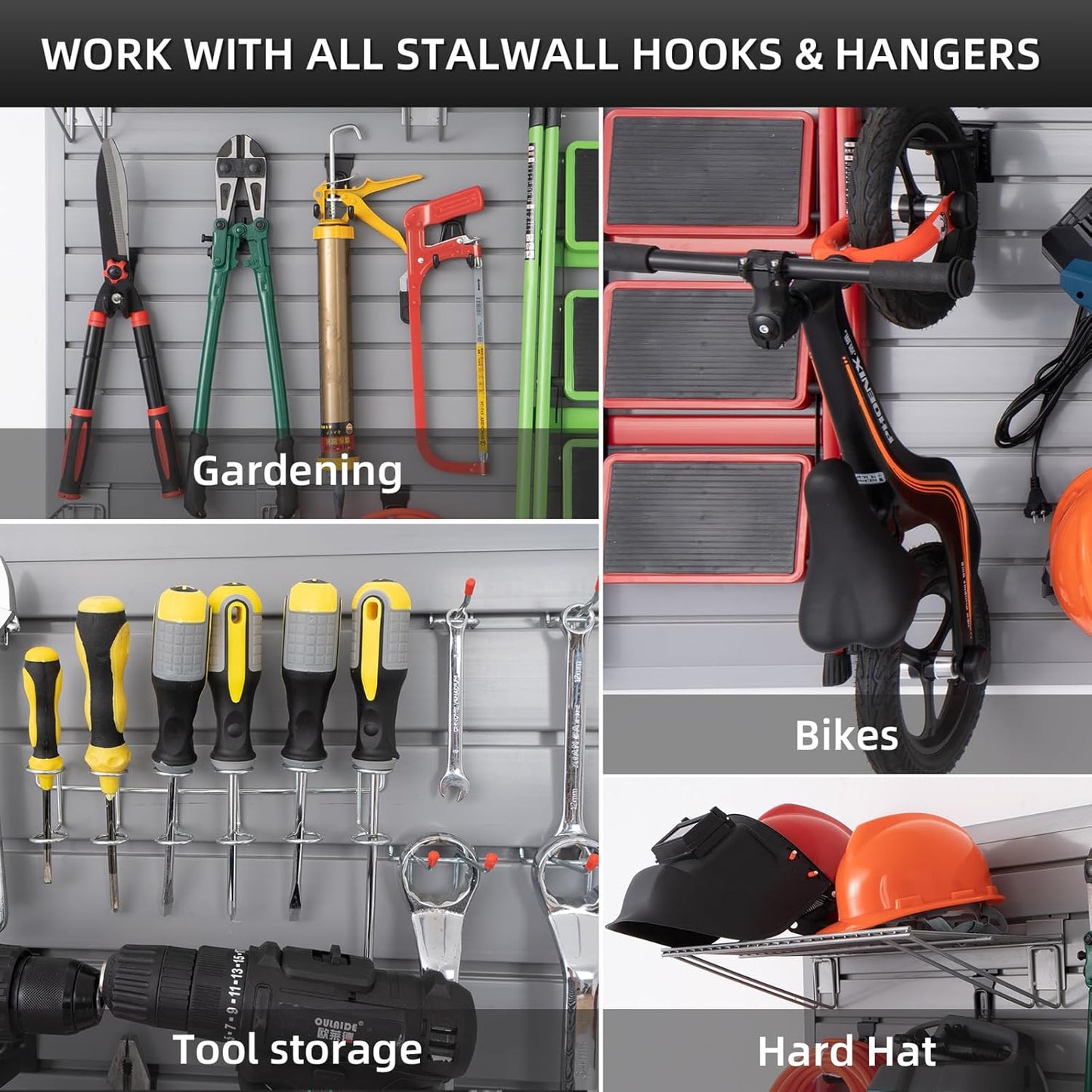 Slat Wall Paneling Garage Wall Organizer, PVC Gray Slatwall Panels 2 Pack 4'x8' Garage Tool Organizer Wall Mount Garden Storage, Slat Board Garage Storage & Organization Products Ladder Bike Rack