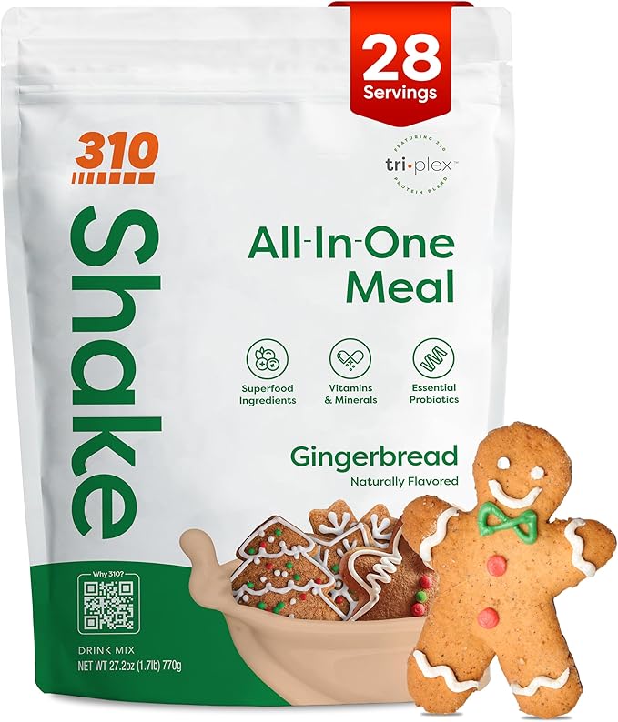 310 Nutrition All-In-One Meal Replacement Shake Powder - Plant-Based Protein Smoothie Blend w/High Fiber, Probiotics & Adaptogens - Low Carb, Vegan, Keto & Paleo Friendly - Gingerbread - 28 Srv