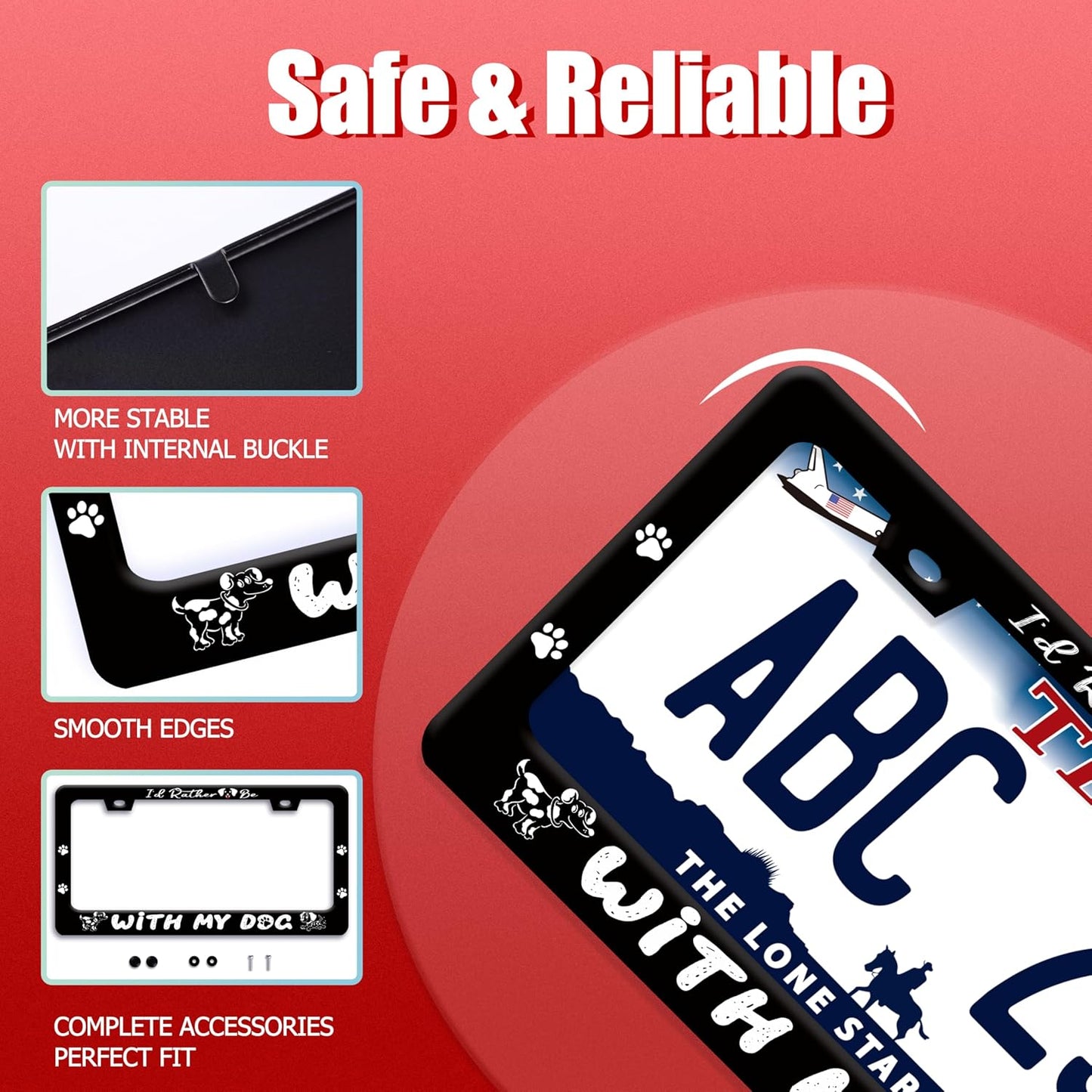 I'd Rather Be with My Dog License Plate Frame Pet License Plate Holder Funny Stainless Steel Accessories Cars Decor with 2 Holes and Screws Fits Standard Us Ca Vehicles 12.2 X 6 in