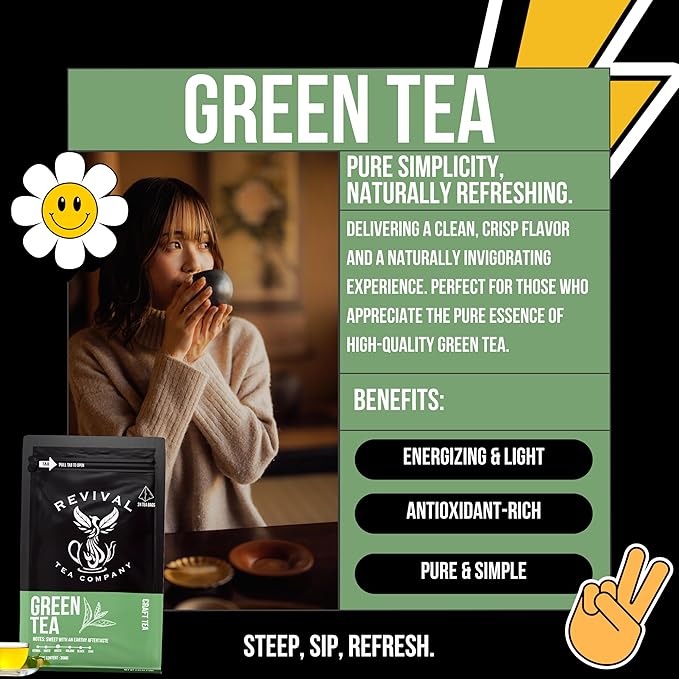 Revival Tea Company Green Tea - Signature Green Tea Made from 100% Chun Mee Tea - 24 Tea Bags