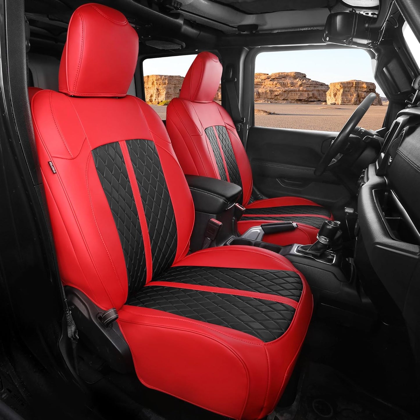for Jeep Wrangler Seat Covers 4Door JK 2013 2014 2015 2016 2017, Custom Fit Car Seat Cover Full Set, Luxury Leather Seat Protectors, Waterproof SUV Interior Cushions Accessories, Red Black