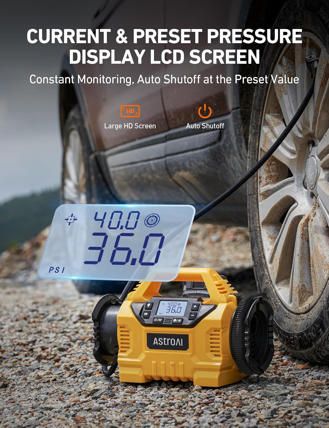 AstroAI Cordless Tire Inflator Portable Air Compressor for Car 160PSI with HD Screen, 3 Power Sources & Dual Powerful Motors, Heavy Duty Air Pump Inflation/Deflation father day gifts