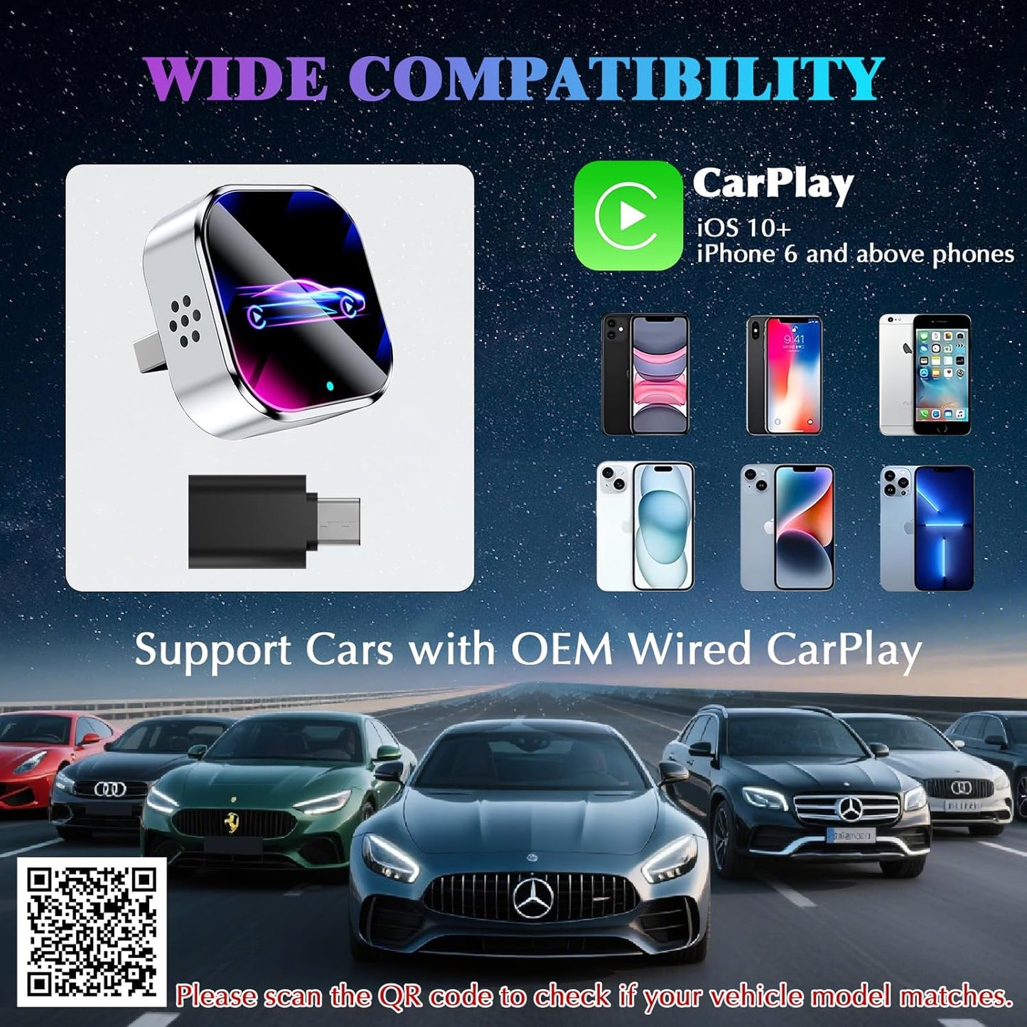 Wireless CarPlay Adapter for iPhone, 2025 Upgrade Convert Wired to Wireless Car Play Dongle, Mini Size USB Design for Apple CarPlay Adapter, USB-A/Type-C, No Delay, Plug and Play & Stable Control