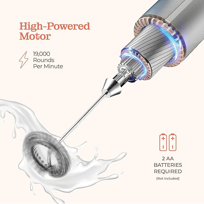 Powerful Handheld Milk Frother, Mini Milk Foamer, Battery Operated (Not included) Stainless Steel Drink Mixer with Frother Stand (Dark Sky)
