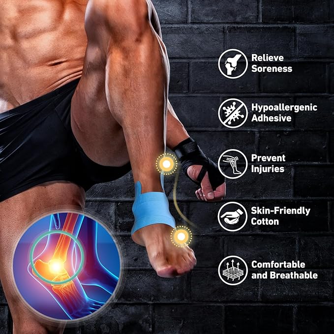 Kinesiology Tape for Ankle, KTQUICK 12 Count Ankle Tape Precut, Original Cotton Waterproof & Breathable, Enhance Elastic Kinesiology Athletic Tape for Ankle Support and Muscle to More Sports