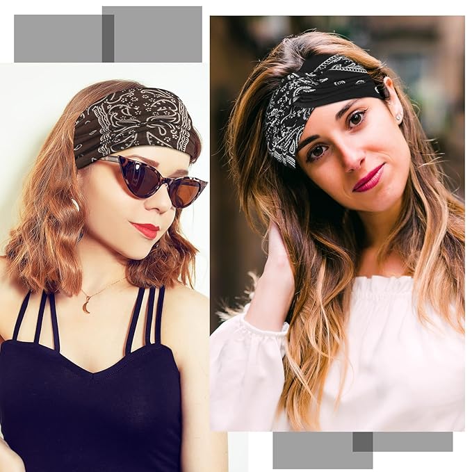 S&N Remille Wide Headbands for Women, Large Hairband, Elastic Non-Slip Headband Twist Knotted Accessories, Yoga Workout Vintage Hair 3 Pack (Colour-10)