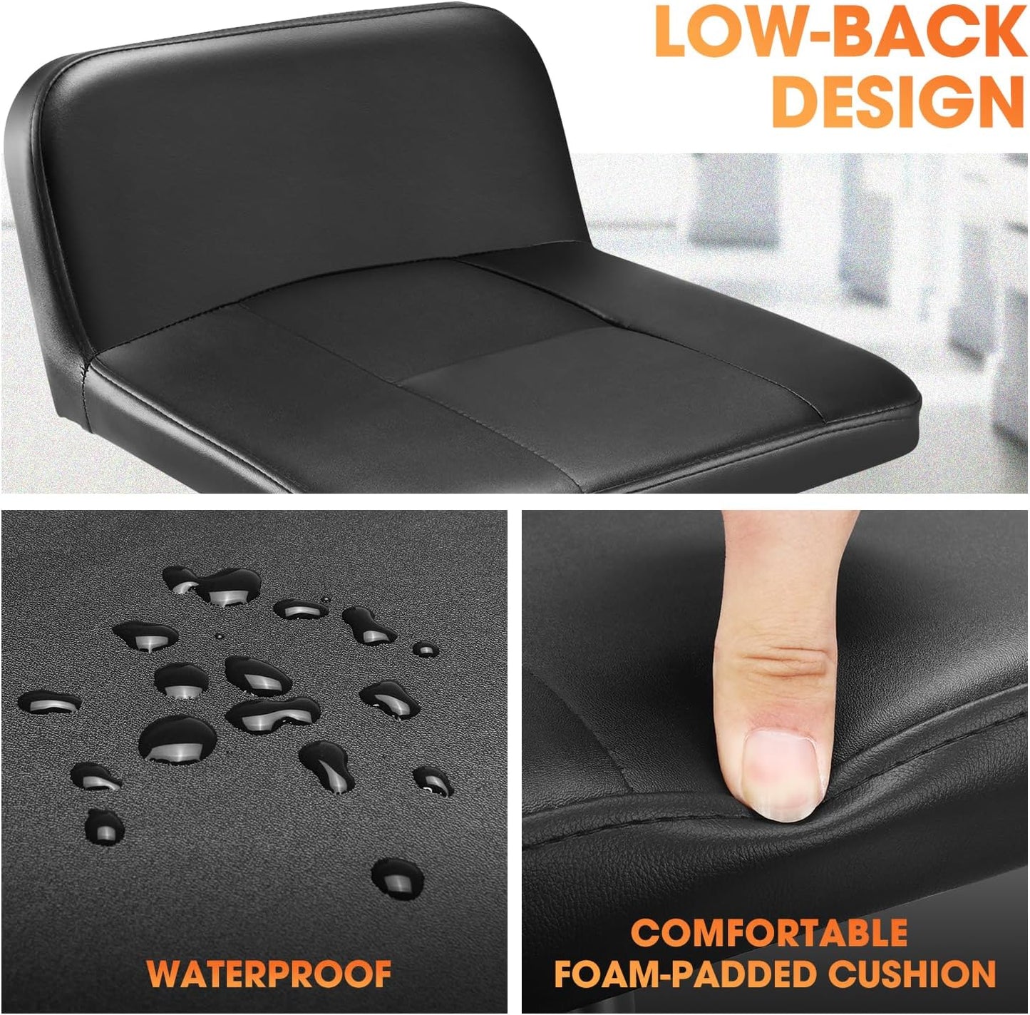 DNA MOTORING Rolling Padded Seat Adjustable Height Seat 330lbs Capacity Rolling Mechanic Creeper Stool, W/Tool Storage Drawer & Tray, Black, TOOLS-00600