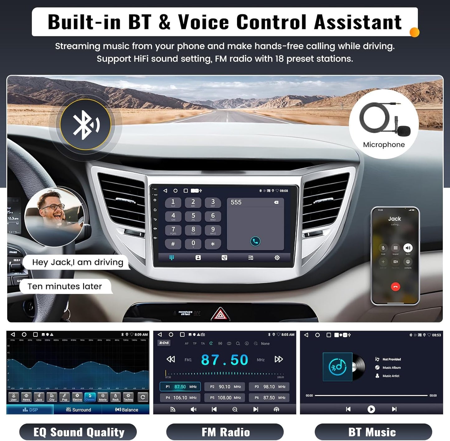 2G+32G 9 Inch Android Car Stereo for Hyundai Tucson 2015-2018 Radio Wireless Apple CarPlay Android Auto Bluetooth Touchscreen GPS Navigation Head Unit WiFi FM USB SWC Split Screen+AHD Backup Camera