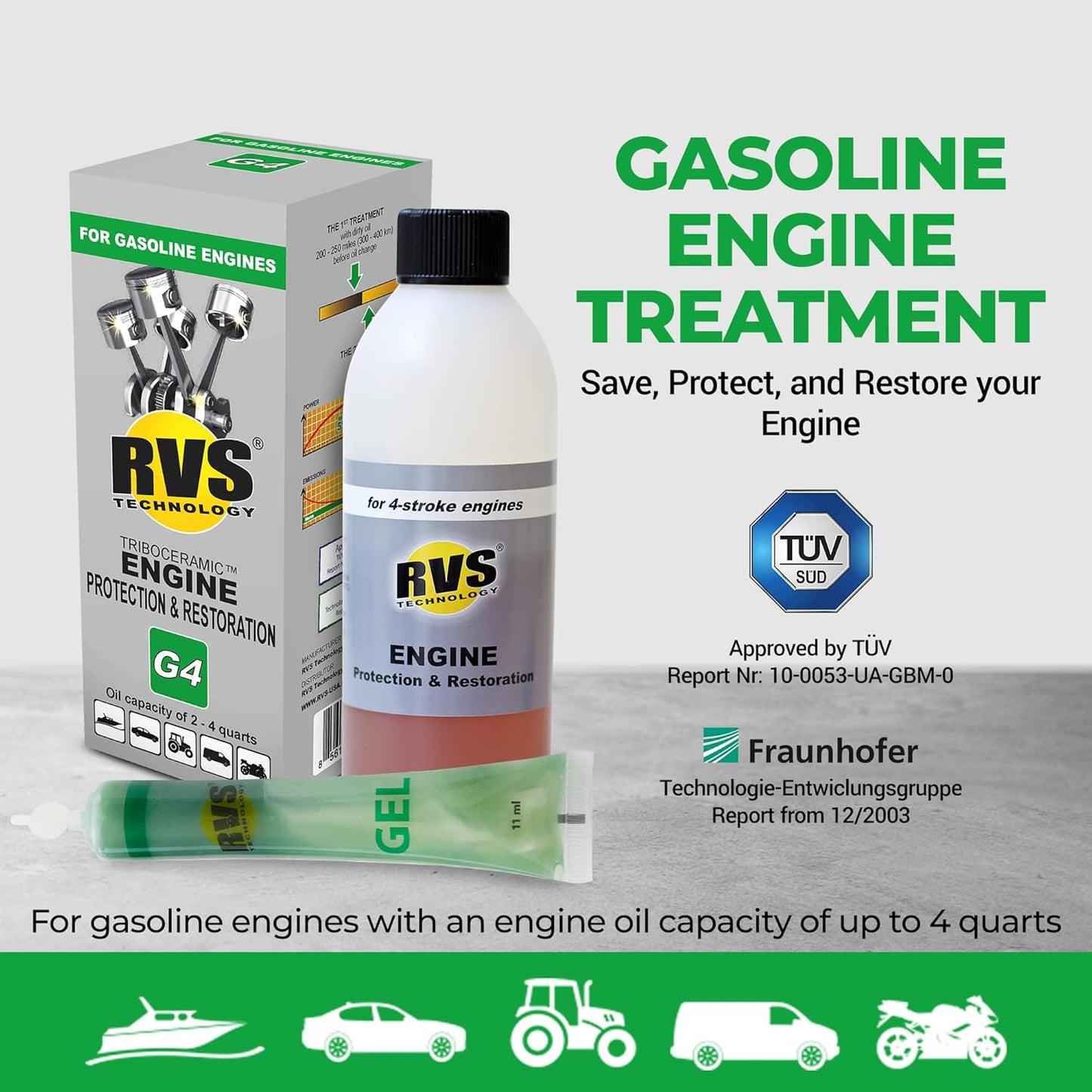 G4 Engine Oil Treatment, for Gasoline Engines with a Motor Oil Capacity up to 4 quarts; Save Fuel, Boost Power and Safely Restore and Protect Your Car, Truck, and All Other Engines
