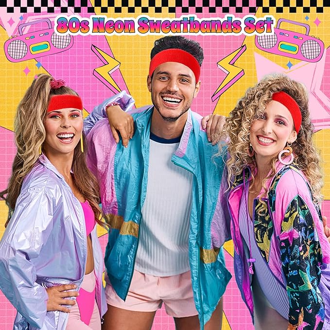 3 Pack Neon Sweatbands Sports Wristband and Headband 80s Sweatbands for Party Football Basketball Baseball Soccer