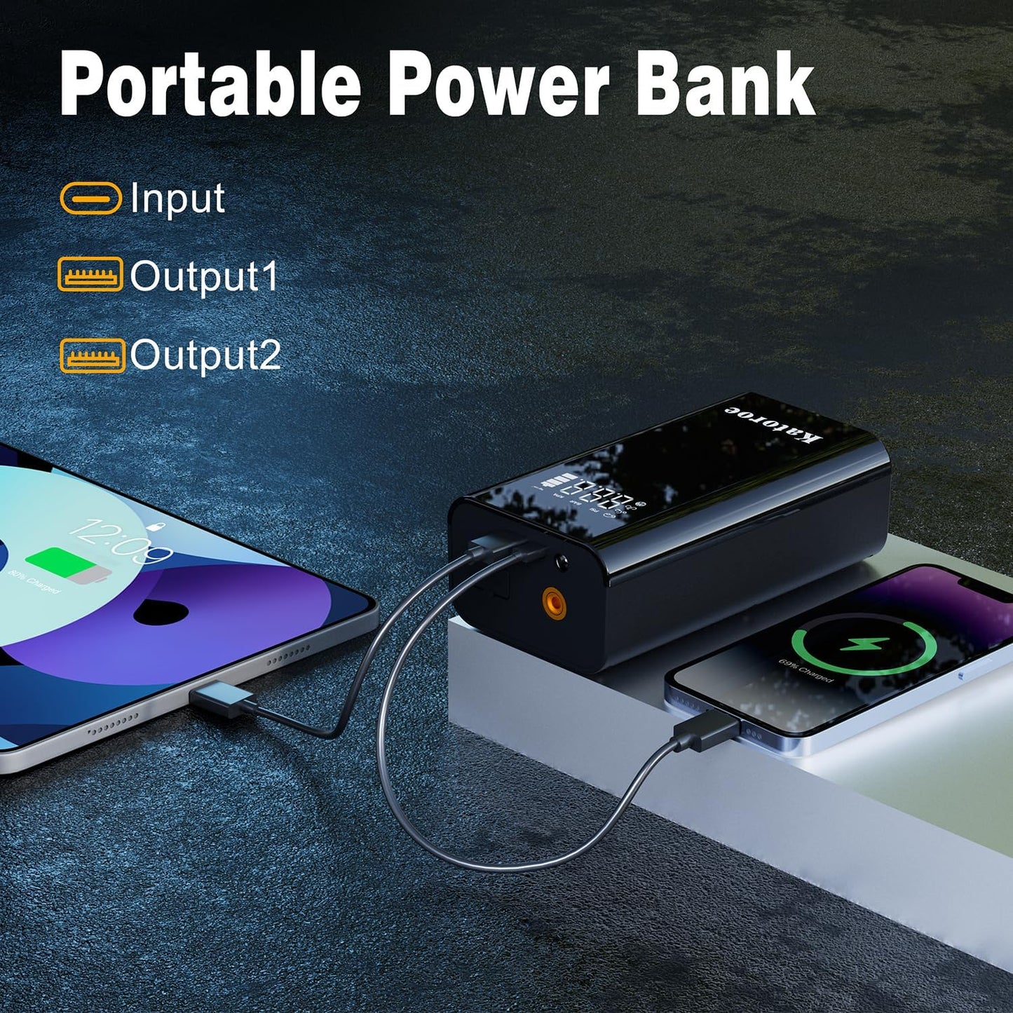 Jump Starter with Air Compressor, 5000A Portable Car Battery Jump Starter (9.0L Gas/7.0L Diesel), 150PSI Tire Inflator 12V Battery Jumper Starter Portable with Jumper Cables, LED Light (Q7-5000A)