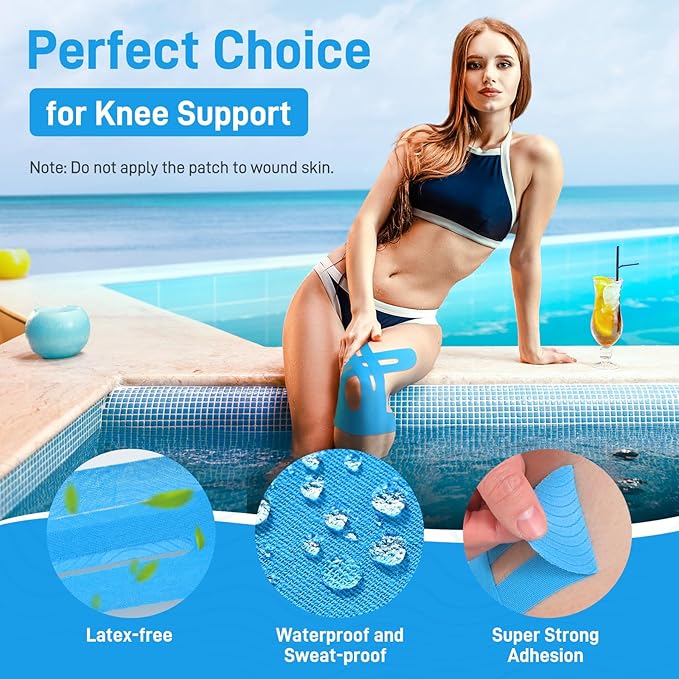 Kinesiology Tape for Knees, 10 Count Knee Tape for Knee Pain Relief Pre Cut, Latex Free Knee Tape, Support Muscles and Joints, Knee Kinesiology Tape Pre Cut, Waterproof and Elastic (Blue)