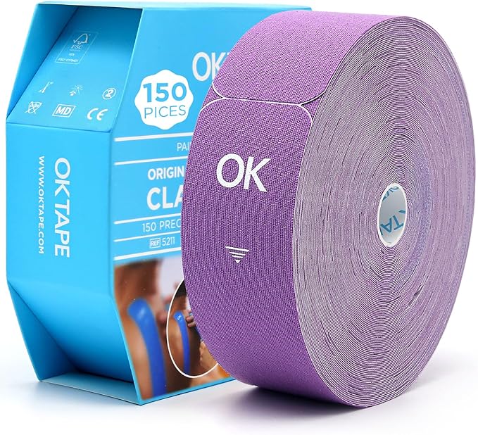 OK TAPE Kinesiology Tape Pre Cut Strips Bulk (150 PCS),Elastic Cotton Latex Free Hypoallergenic Athletic Tape Roll for Muscle Joint Knee,Waterproof k Tape 2in×10in/PCS