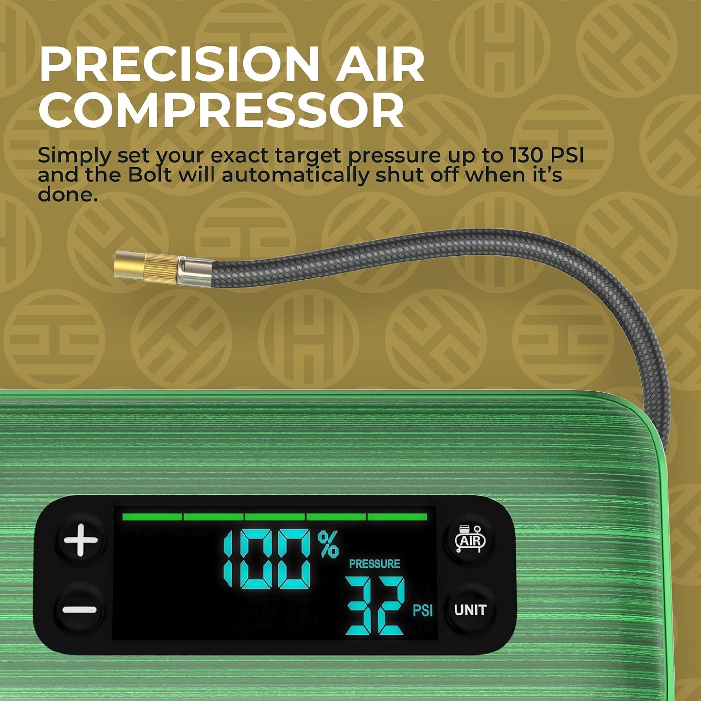 HALO Bolt Ultimate 3 Portable Car Battery Jump Starter | 130 PSI Air Compressor, 55.5Wh USB Power Bank, Large Display, Emergency Floodlight & Charger, Jumps Cars SUVs & Trucks, Inflates Tires — Green