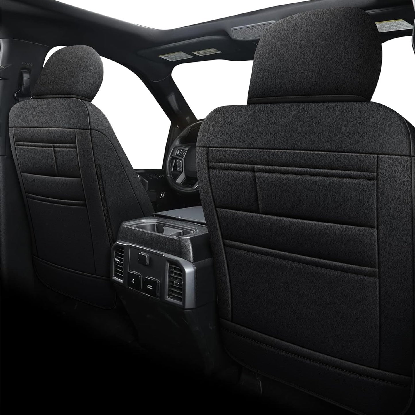 AOMSAZTO Front Seat Covers for Ford F150 XL XLT: 2015-2024 SuperCrew & F250 F350 F450 2017-2024 Super Duty Crew Cab XL XLT Faux Leather Full Set Seat Cover (Black + Grey, 2PCS Front)