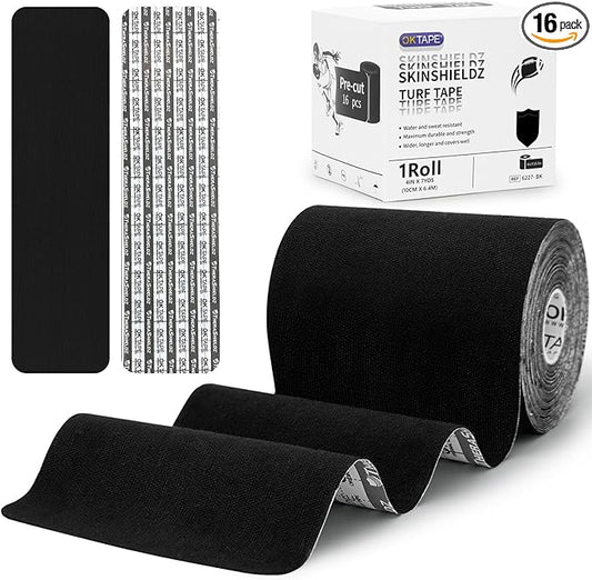 OK TAPE Turf Tape Football, Extra Wide Turf Tape for Turf Burn, Black Kinesiology Tape Waterproof, Durable and Super Sticky, 4in x 21ft (4in x 15.75in/16pcs)