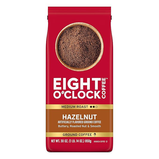 Eight O'Clock Coffee Hazelnut Ground Coffee, Medium Roast, 30 Ounce (Pack of 1) - Buttery, Smooth & Nutty