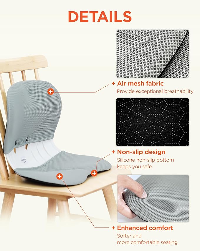 curble Wider Cover, Detachable Cover for Teenager Chair, Ergonomic Chair Back Support and Lumbar Support (Cover Grey)