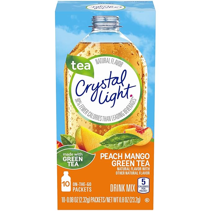 Crystal Light On The Go Peach Mango Green Tea Drink Mix, 10-Packet Box (Pack of 8)
