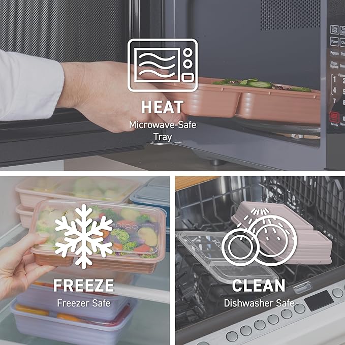 Bentgo 20-Piece Lightweight, Durable, Reusable BPA-Free 2-Compartment Containers - Microwave, Freezer, Dishwasher Safe - Silver