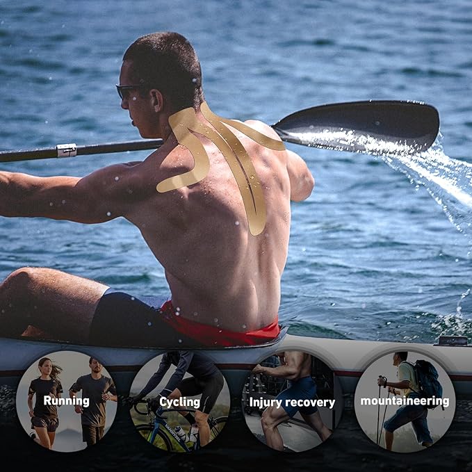 Kinesiology Tape for Shoulder&Neck, 12 Count Shoulder&Neck Tape Precut, KTQUICK Original Cotton Waterproof & Breathable, Enhance Elastic Kinesiology Athletic Tape for Shoulder&Neck Support (Beige)