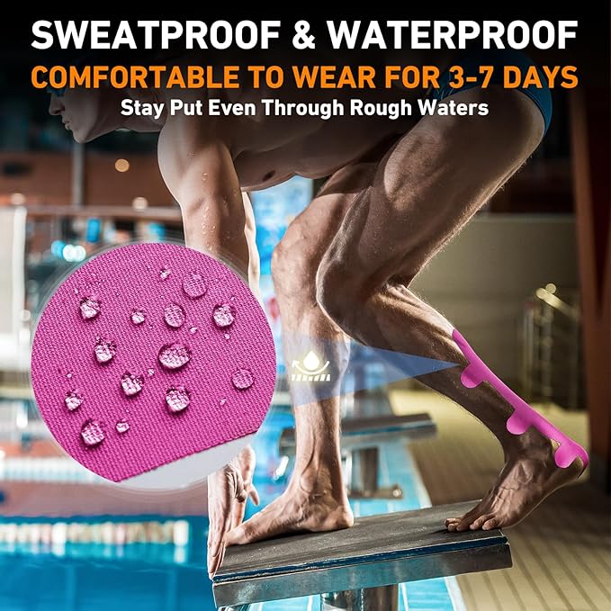 Kinesiology Tape for Achilles Tendon, KTQUICK 12 Count Achilles Tendon Tape Precut, Original Cotton Waterproof&Breathable, Enhance Elastic Kinesiology Athletic Tape for Achilles&Muscle Support(Pink)