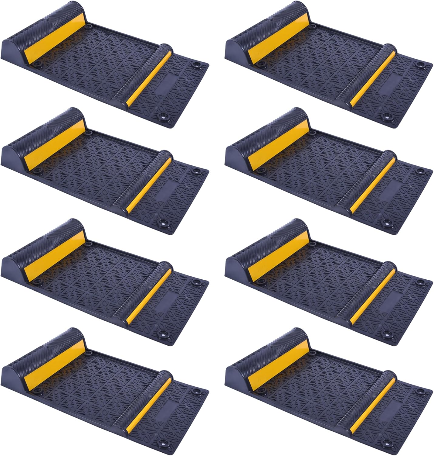 OrangeStar 8 Pack Parking Guide Mat, 21” Heavy Duty PU Wheel Stopper w/Reflective Stripe for Garage Vehicles, Indoor/Outdoor Use, Black