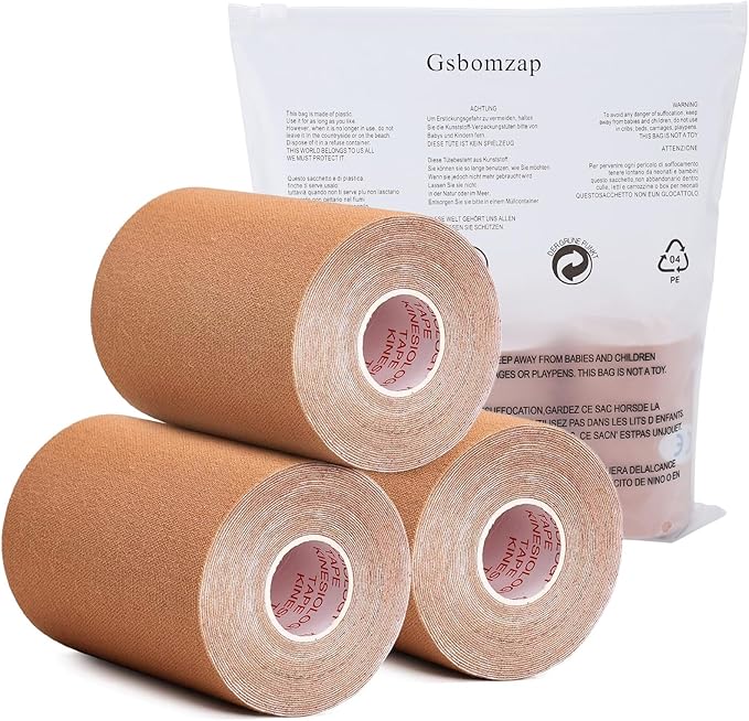 3 Pack Kinesiology Tape, 4in x 5.5yd Water Resistant Muscle Support Adhesive Sport Tape for Pain Relief, Latex Free Cotton Elastic Athletic Tape for Joints, Knee, Ankle, Shoulder, Wrist